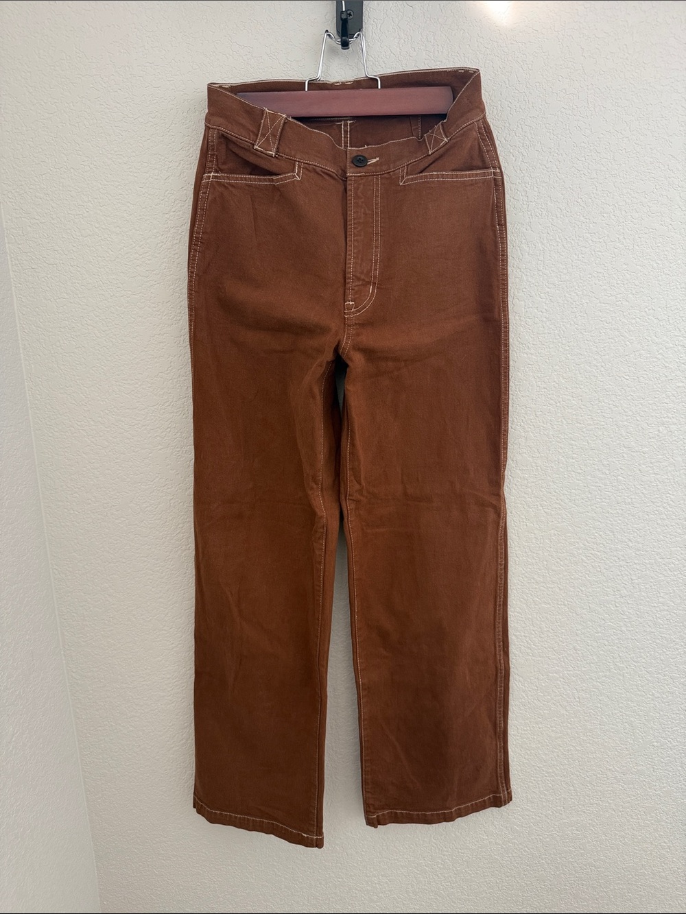 Madewell Emmett Wide-Leg Pants Brown with contrast stitching- Size 25